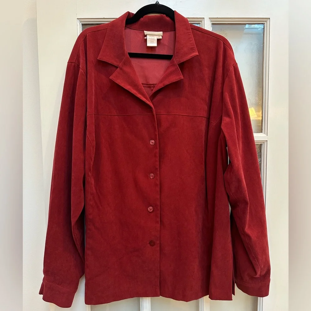 Vintage Coldwater Creek Red Faux Suede Lightweight Jacket Blouse Plus Size 3X